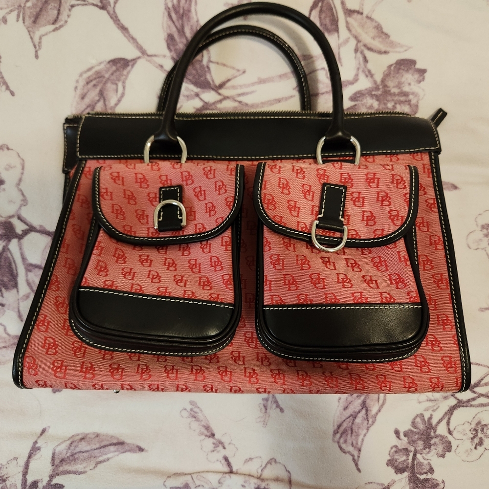 EUC Dooney and Bourke Canvas Monogram Tote with Leather Trim